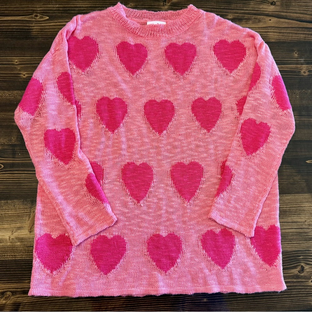 Pink‎ Lily Lightweight Knit Hearts Valentine Sweater